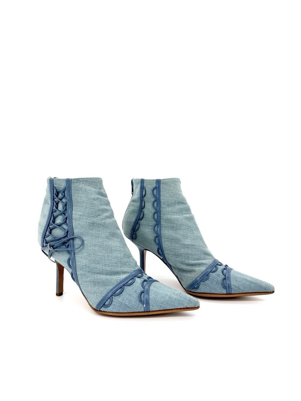 Christian Dior John Galliano SS 2002 Blue Corset Lace Stiletto Bootie EU 38 US 8